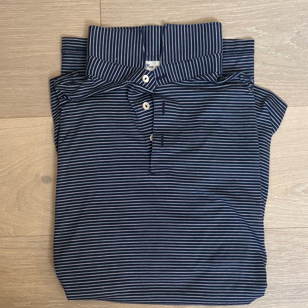 Peter Millar Navy and White Striped Polo Shirt